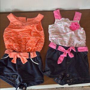 Kids Orange and Pink Ruffled Tops with Denim Bottoms